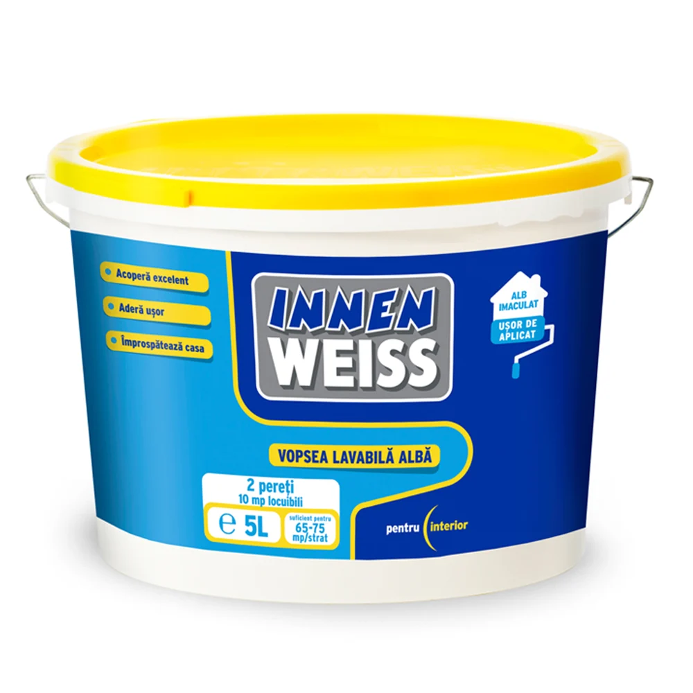 9491649232926 Vopsea lavabila interior Innenweiss, alb, 5 l - imagine 1