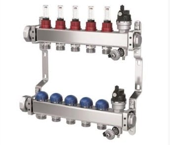 DISTRIBUITOR PURMO CU DEBITMETRU PREMIUM LINE 1" 10 CAI, ROBINETI SI AERISITOARE INCLUSE