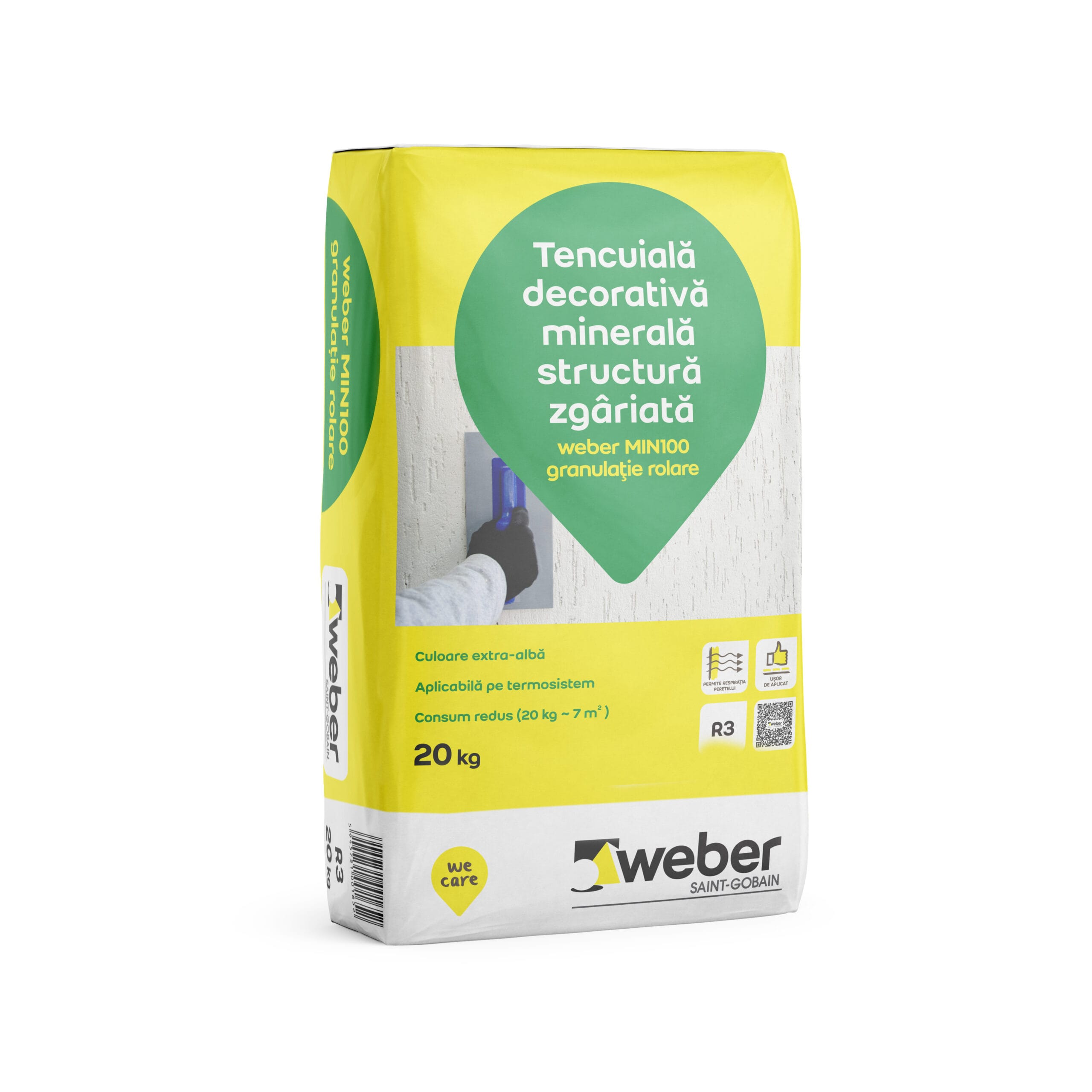 Tencuiala decorativa minerala Weber MIN100 R3, scoarta de copac, granulatie 2-3 mm, interior exterior, alb, 20 kg Tencuiala decorativa minerala Weber MIN100 R3, scoarta de copac, granulatie 2-3 mm, interior/exterior, alb, 20 kg - imagine 1