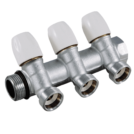Colector liniar modular cu robineti Tiemme Maxima, tur de 1", alama, 3 cai 1/2" x 16 mm