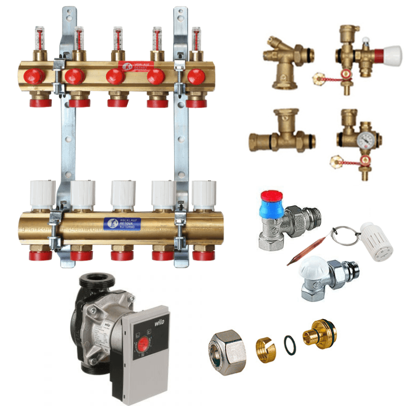 Kit distribuitor cu grup de pompare Giacomini, 6 circuite, 1 tol x 3/4 tol Kit distribuitor cu grup de pompare Giacomini, 6 circuite, 1 tol x 3/4 tol - imagine 1