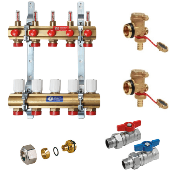 Kit distribuitor cu debitmetre Giacomini, 12 circuite, 1 tol x 3/4 tol