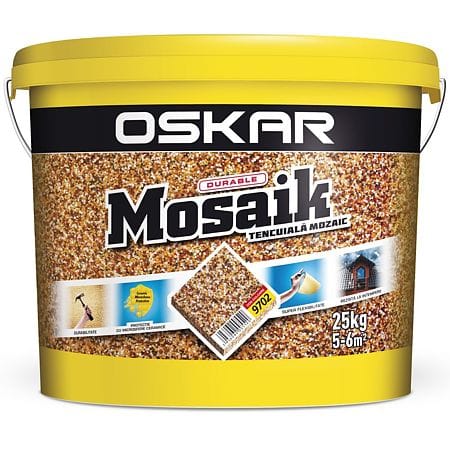 Tencuială decorativă mozaicată Oskar Mosaik, 1,2-1,8 mm – piatră colorată 9702, 25 kg