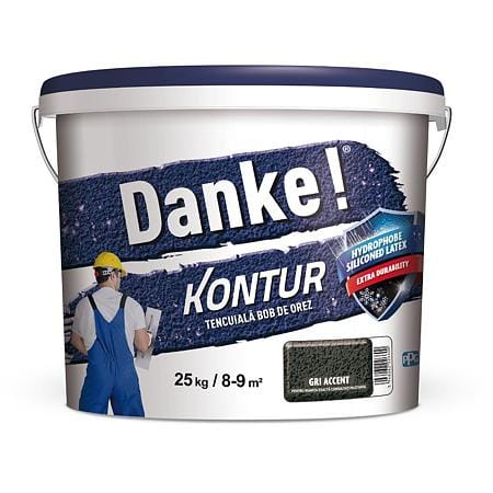 Tencuială decorativă siliconică Danke Kontur, 1,5 mm bob de orez – gri accent, 25 kg