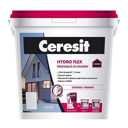 Tencuială decorativă siliconică Ceresit Hydro Flex, 1,5 mm praf de piatră – Nebraska 4, 25 kg