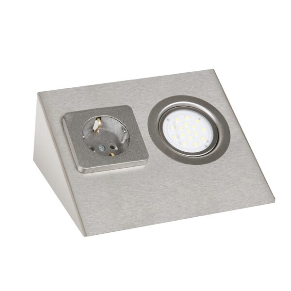 Ansamblu Milan, priza + lampa LED, forma prisma triughiulara, inox