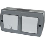 Ansamblu priză cu capac + întrerupător Lohuis Octans, cu contact de protecție, IP44, alb/gri