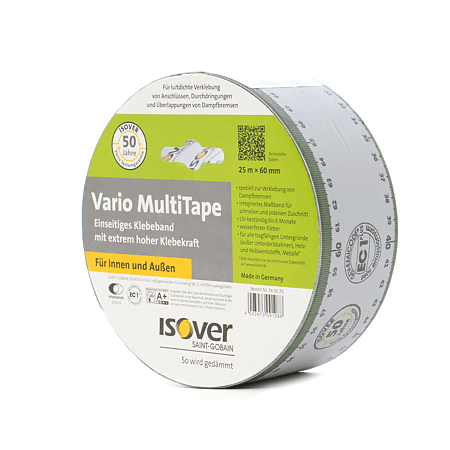 Banda adeziva Isover Vario Multitape, polietilena expandata, ranforsata cu fibra de sticla, alb, 60 mm, 25 m, pentru gips-carton