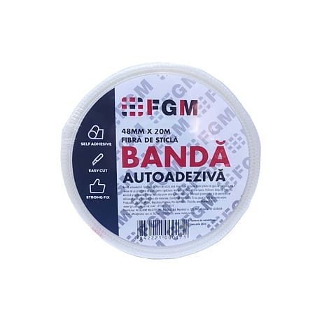 Banda autoadeziva FGM, pentru finisarea rosturilor, plasa din fibra de sticla, 20 m/rola, pentru gips-carton