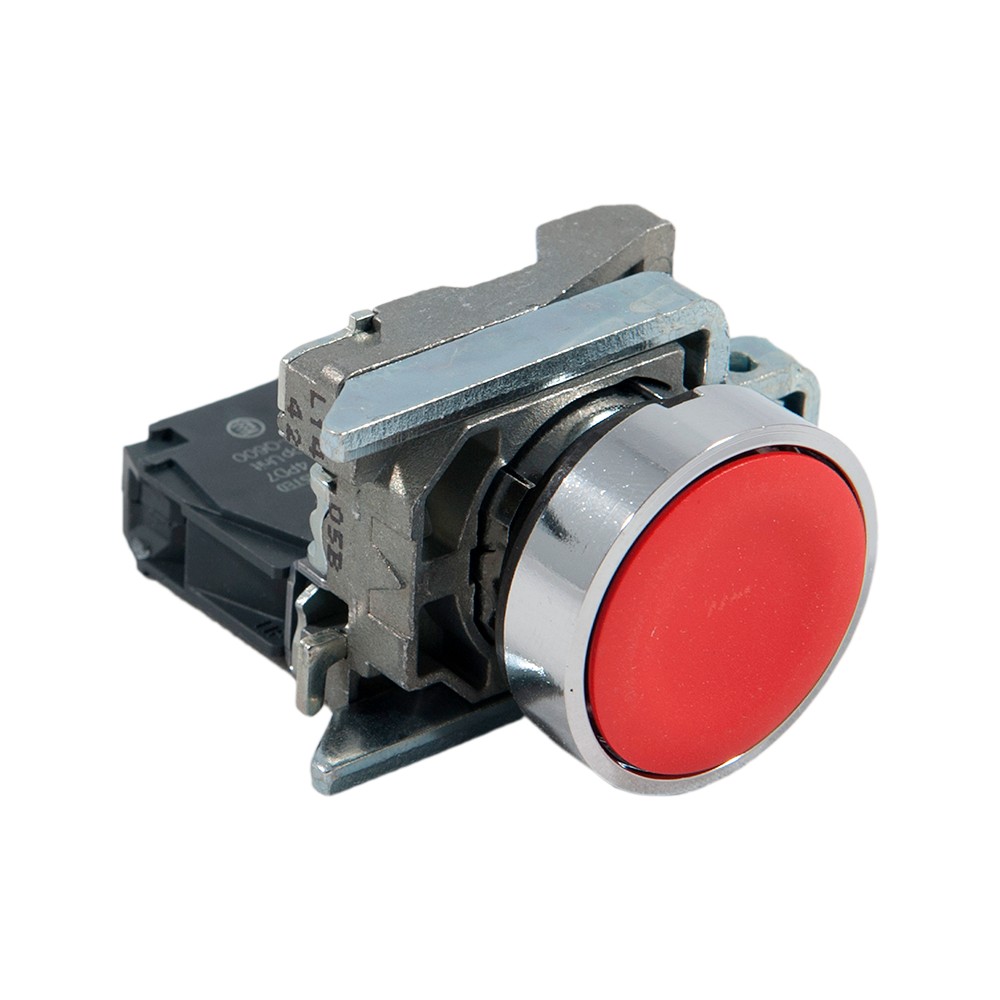 Buton rosu metalic cu revenire Schneider xB4BA42, pozitie 1NC, montaj incastrat Buton rosu metalic cu revenire Schneider xB4BA42, pozitie 1NC, montaj incastrat