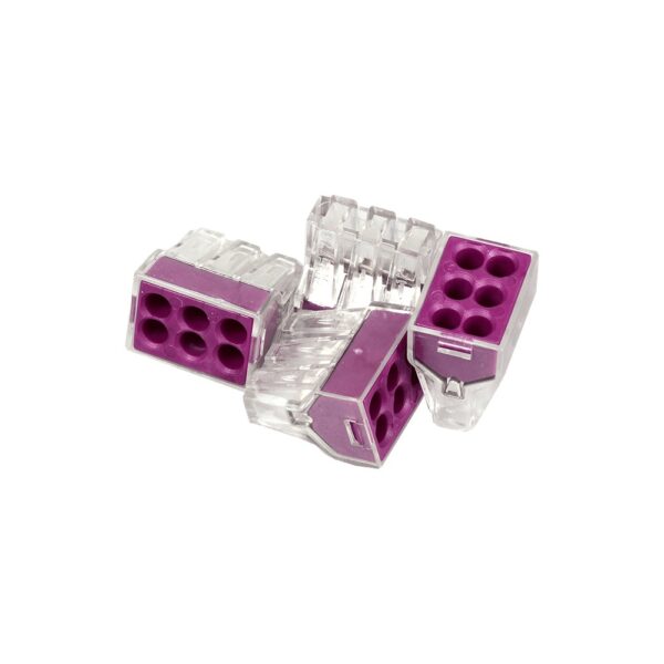 Clema de montaj cu pasta IEK, 0.75 - 2.5 mmp, violet, 3 conexiuni, 4 bucati