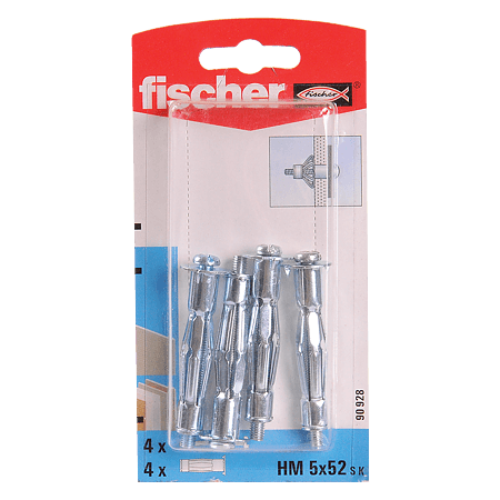 Diblu din metal cu surub Fischer HM, 5 x 52 mm, 5 x 60 mm, 4 buc, pentru gips-carton