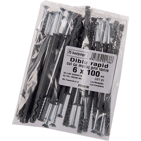 Diblu rapid Y cu surub, 6 x 100 mm, 25 buc/punga, pentru gips-carton