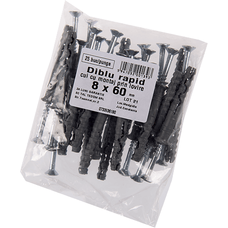 Diblu rapid Y cu surub, 8 x 60 mm, 25 buc/punga, pentru gips-carton