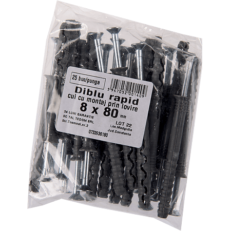 Diblu rapid Y cu surub, 8 x 80 mm, 25 buc/punga, pentru gips-carton