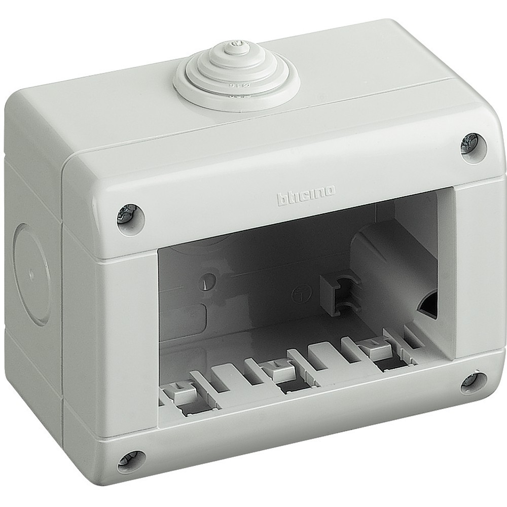 Doză cadru 3 module Matix Bticino 25403, montaj aparent, IP40 Doză cadru 3 module Matix Bticino 25403, montaj aparent, IP40