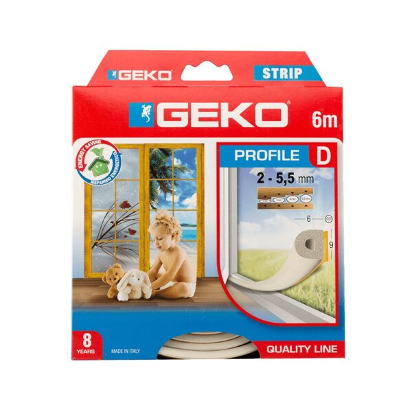 Garnitura adeviza Geko Strip, EPDM, alb, 9 x 6 mm x 6 m