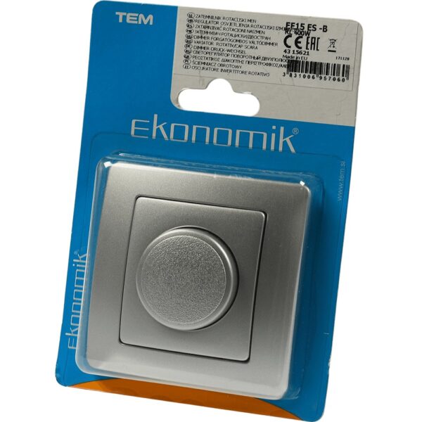 Întrerupător cu variator rotativ TEM Ekonomik, 40-400W, argintiu