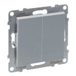 Întrerupător dublu Legrand, New Suno, L721305, IP44, montaj încastrat, aluminiu, 72.9 x 72.9 x 40 mm