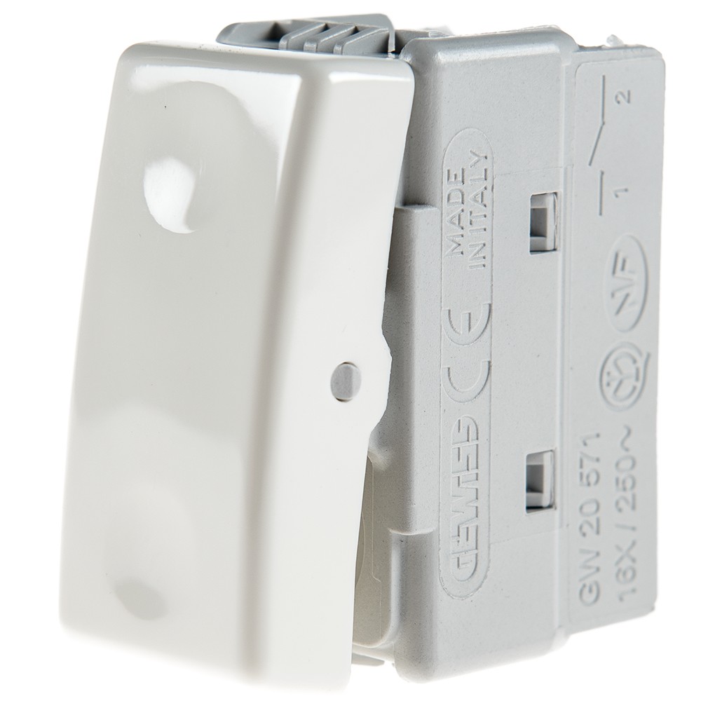 Întrerupător Gewiss GW20571, 1 modul, 45 x 25 mm, alb Întrerupător Gewiss GW20571, 1 modul, 45 x 25 mm, alb