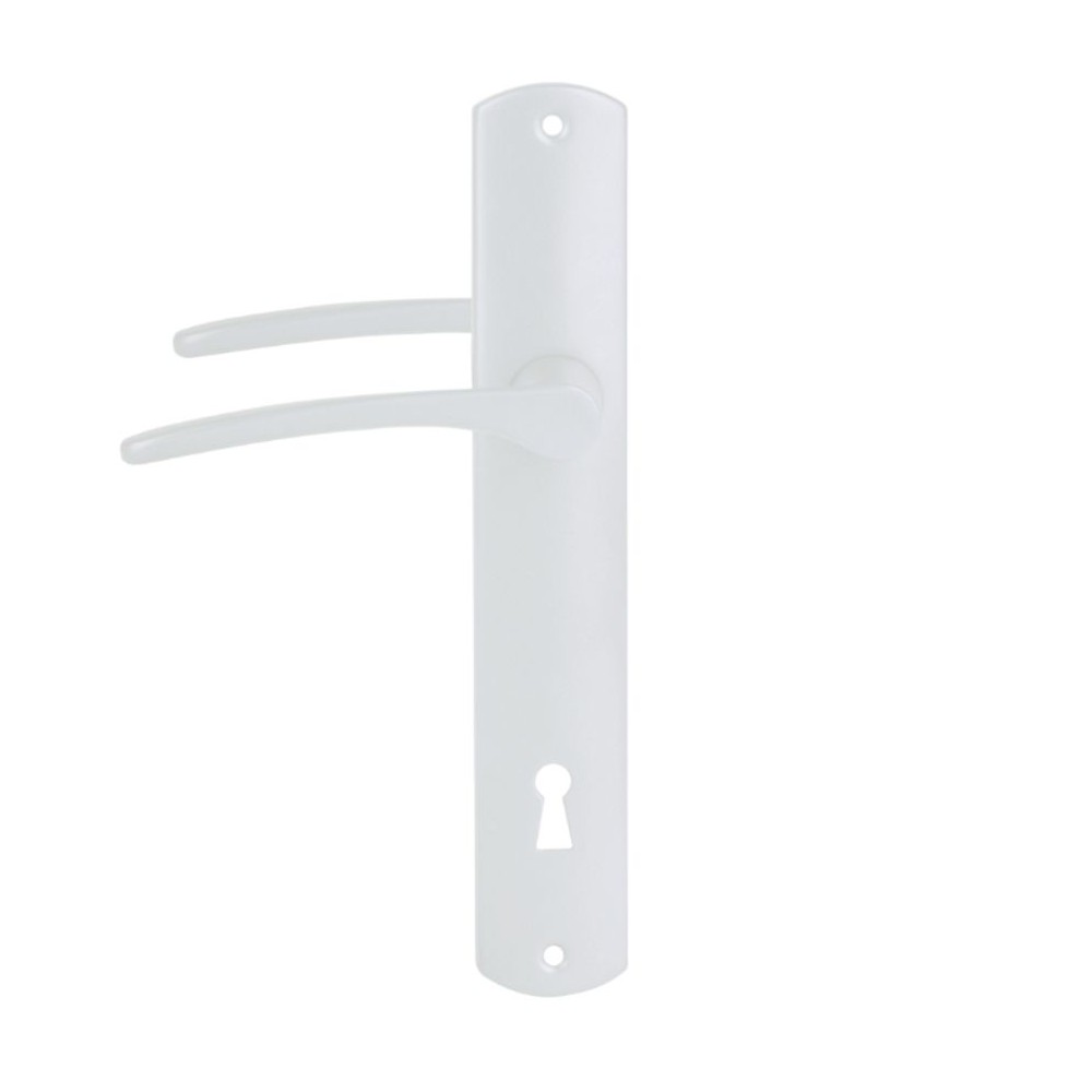 Maner usa interior/exterior Ariadna, cu sild, alb, deschidere pe dreapta, 90 mm Maner usa interior/exterior Ariadna, cu sild, alb, deschidere pe dreapta, 90 mm