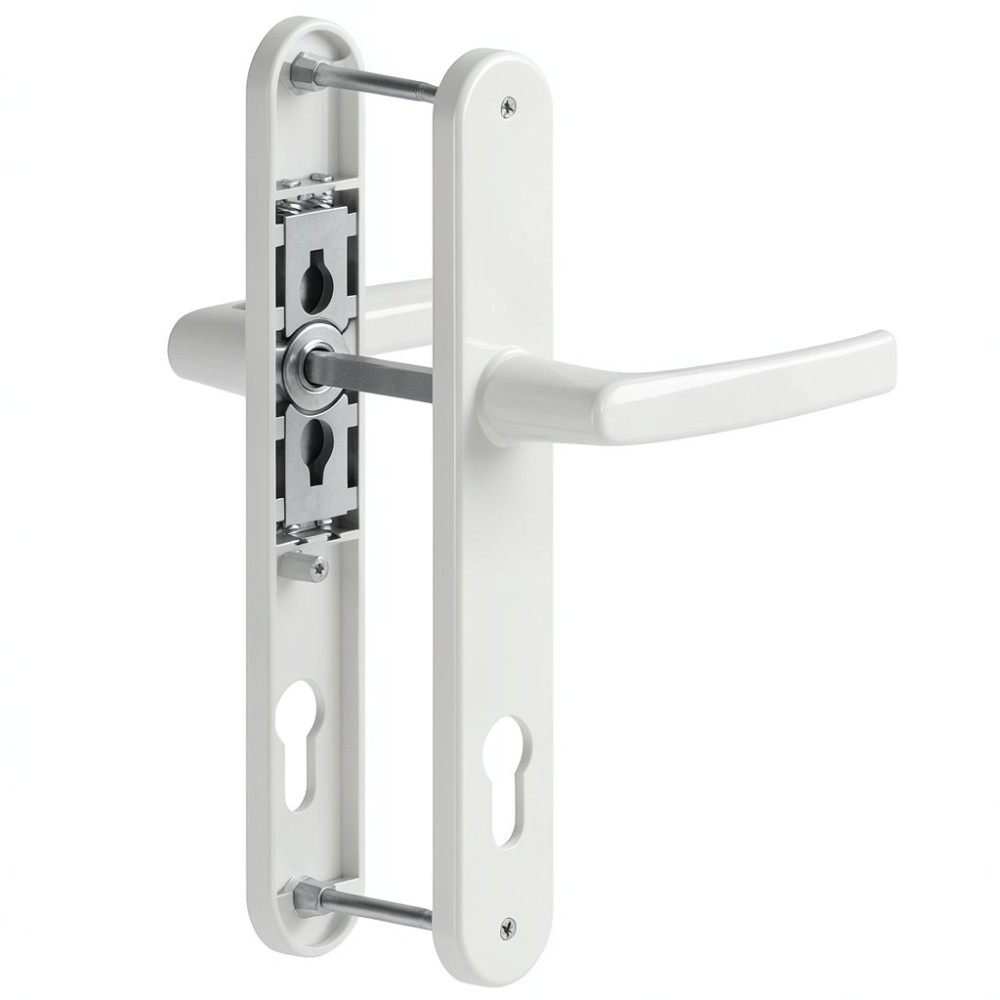 Maner usa PVC cu sild, aluminiu, alb RAL 9016, 195 x 92 x 35 mm Maner usa PVC cu sild, aluminiu, alb RAL 9016, 195 x 92 x 35 mm