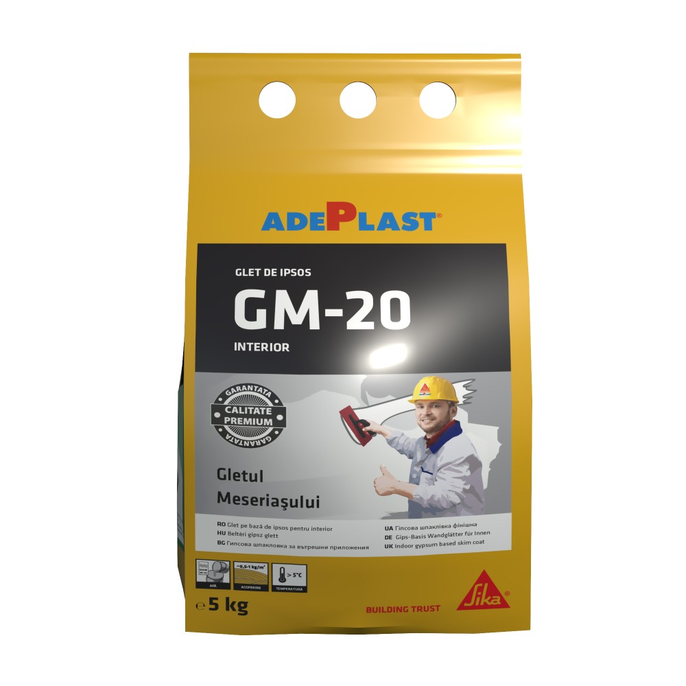 Gletul meseriasului Adeplast GM-20, pe baza de ipsos, pentru interior, 5 kg Gletul meseriasului Adeplast GM-20, pe baza de ipsos, pentru interior, 5 kg