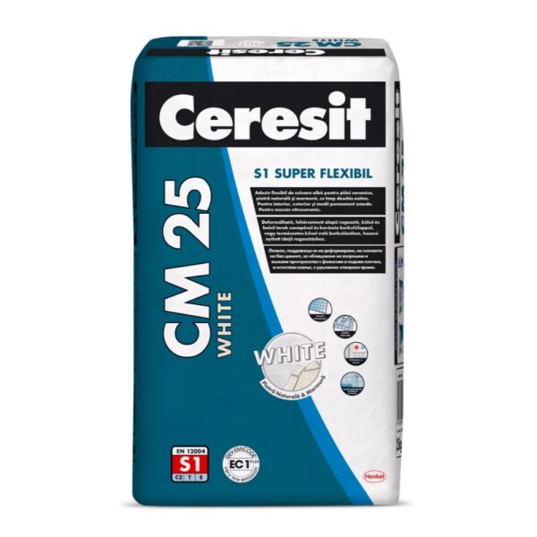 Adeziv super-flexibil pentru placari ceramice Ceresit CM 25, interior/exterior, 25 kg