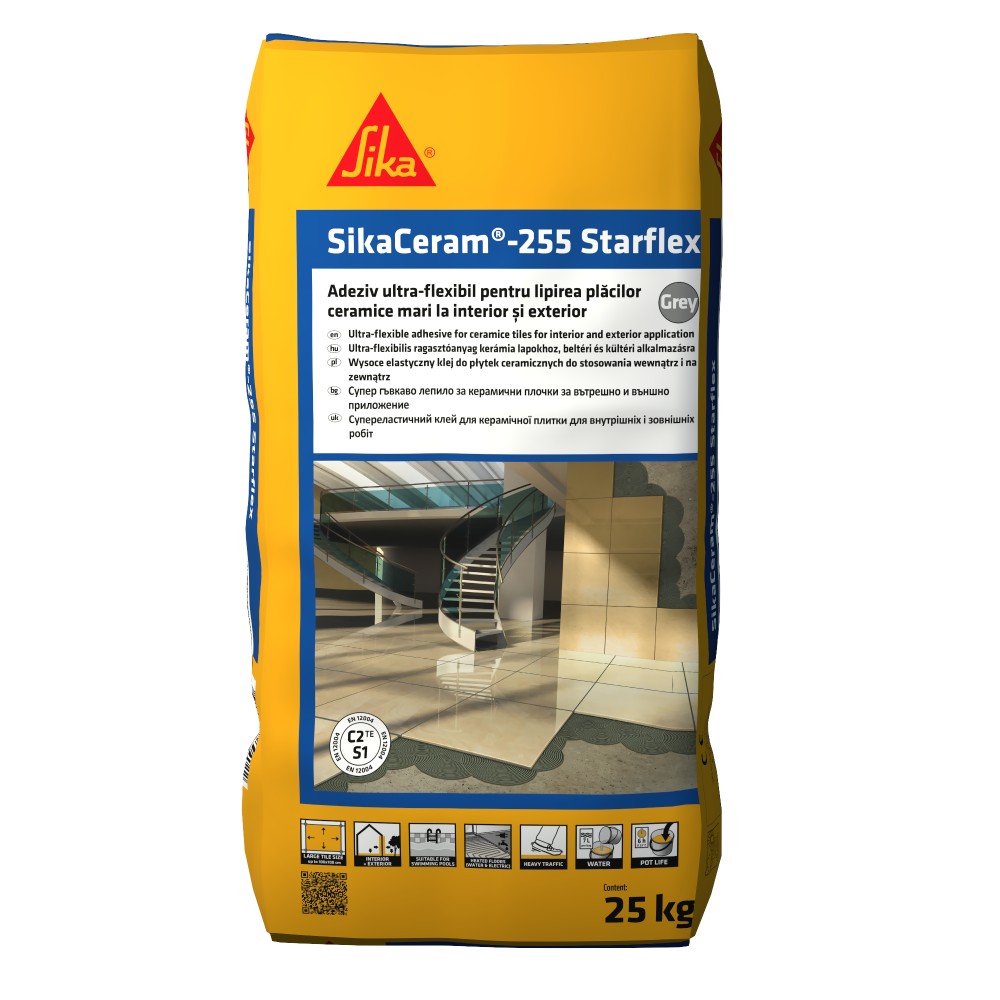 Adeziv flexibil pentru gresie si faianta Sika Ceram - 255, interior / exterior, gri, 25 kg Adeziv flexibil pentru gresie si faianta Sika Ceram - 255, interior / exterior, gri, 25 kg
