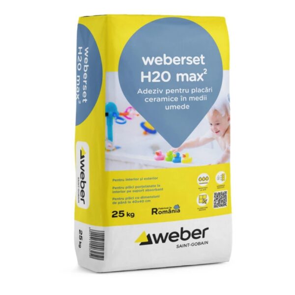 Adeziv pentru placari ceramice, interior/ exterior, Weber weberset H20 max2 25 kg, gri