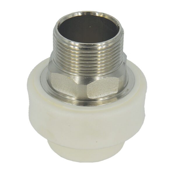 Mufa PPR 40 mm Vesbo, 1 1/4", filet exterior, alb