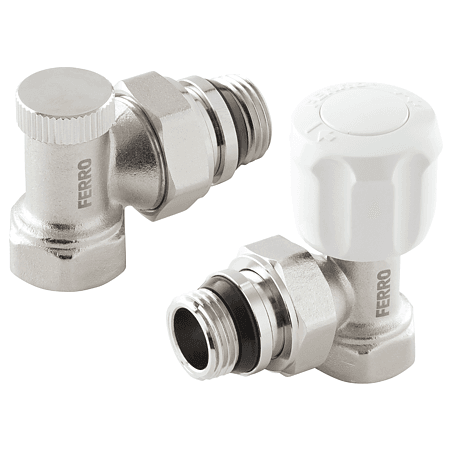 Set robineti calorifer tur-retur coltar Ferro ZGYU2, 1/2″, argintiu