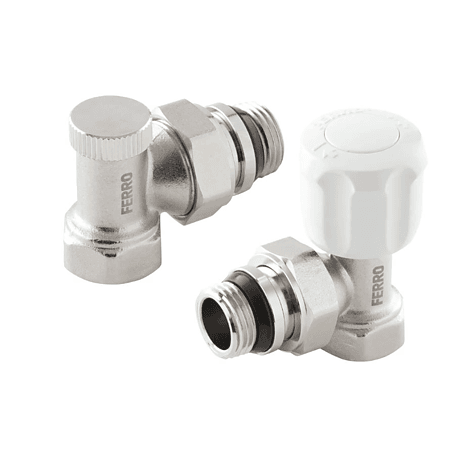 Set robineti calorifer tur-retur coltar Ferro ZGYU2, 1/2″, argintiu (cod 10825972)