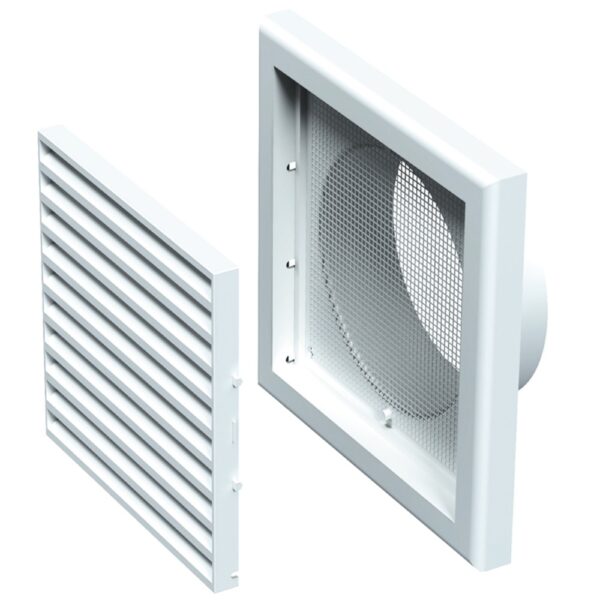 Grila ventilatie patrata cu manson Vents, racord 100 mm, 154 x 154 mm, alba