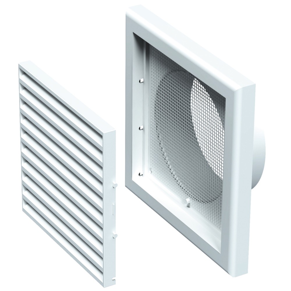 Grila ventilatie patrata cu manson Vents, racord 100 mm, 154 x 154 mm, alba Grila ventilatie patrata cu manson Vents, racord 100 mm, 154 x 154 mm, alba