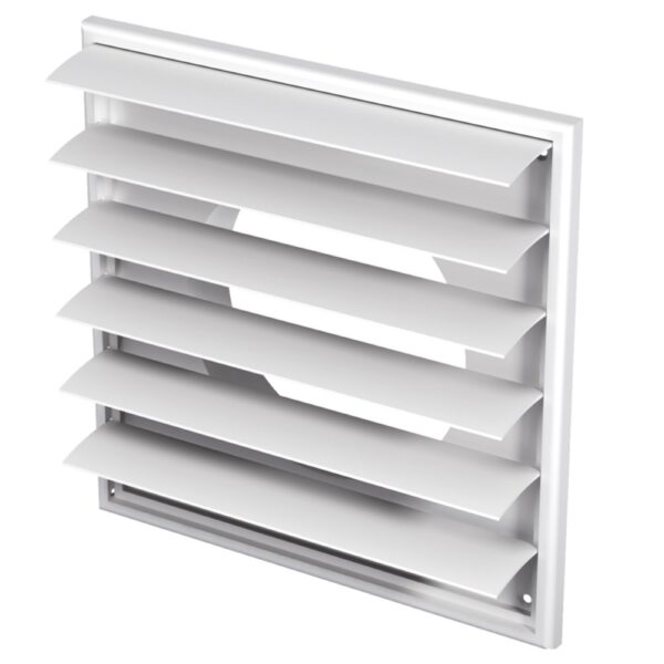 Grila ventilatie cu jaluzele gravitationale Vents, racord 150 mm, 250 x 250 mm, alba