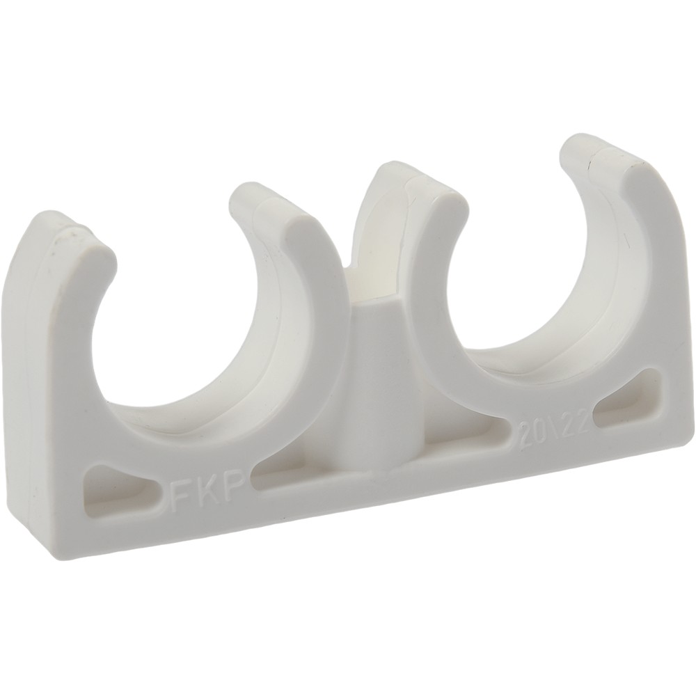 Clema fixare tevi PPR Formull, dubla, alb, 20 mm Clema fixare tevi PPR Formull, dubla, alb, 20 mm