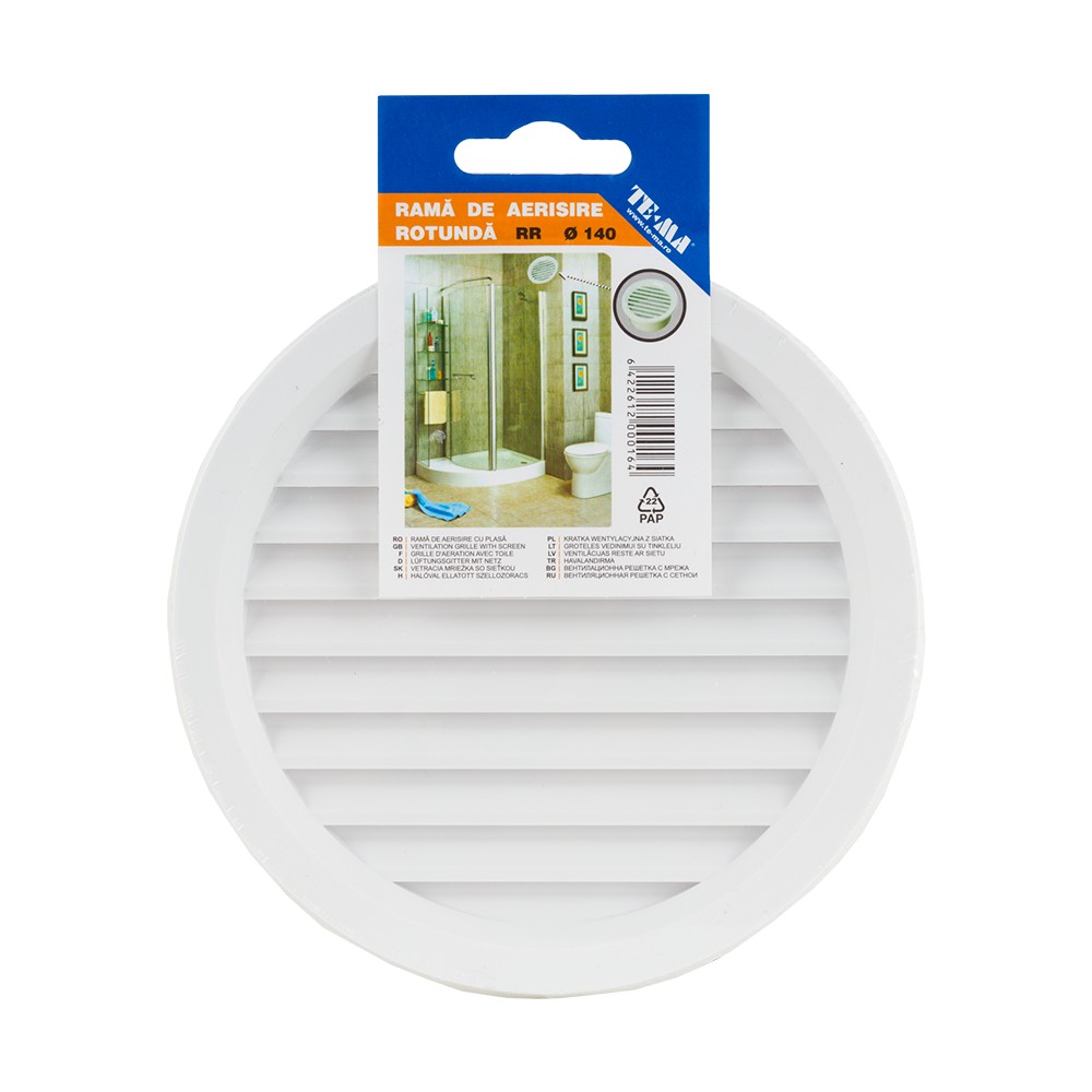 Rama de aerisire rotunda TE-MA, plastic, 140 mm, alba Rama de aerisire rotunda TE-MA, plastic, 140 mm, alba