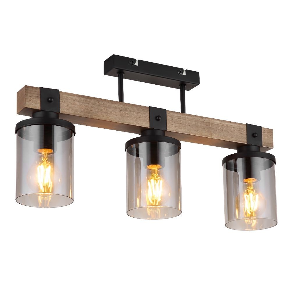 Plafoniera Globo Lila, lemn/metal, 3 x E27, 60 W, maro/negru, 520 x 100 x 286 mm Plafoniera Globo Lila, lemn/metal, 3 x E27, 60 W, maro/negru, 520 x 100 x 286 mm