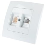 Priză date RJ45 UTP cat 5E + telefon Lilium Natural Kare, Makel 32001037, alb