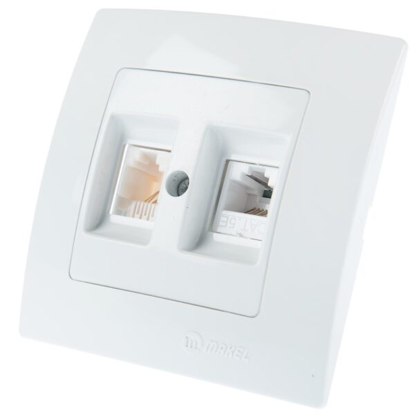 Priză date RJ45 UTP cat 5E + telefon Lilium Natural Kare, Makel 32001037, alb