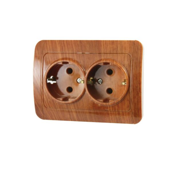 Priză dublă Mahon Gelux, interior, maro, 250 V