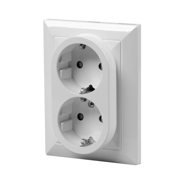 Priză dublă Schuko Perla, 16A, IP20, alb