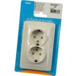 Priză electrică dublă TEM Ekonomik cu contact de protecție copii, montaj încastrat, alb