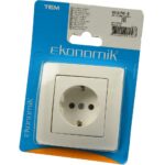 Priză electrică simplă TEM Ekonomik, montaj încastrat, alb