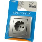 Priză electrică simplă TEM Ekonomik, montaj încastrat, argintiu