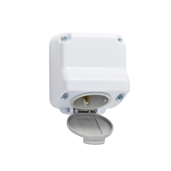 Priză exterioară cu capac orizontal Atra, 250 V, alb