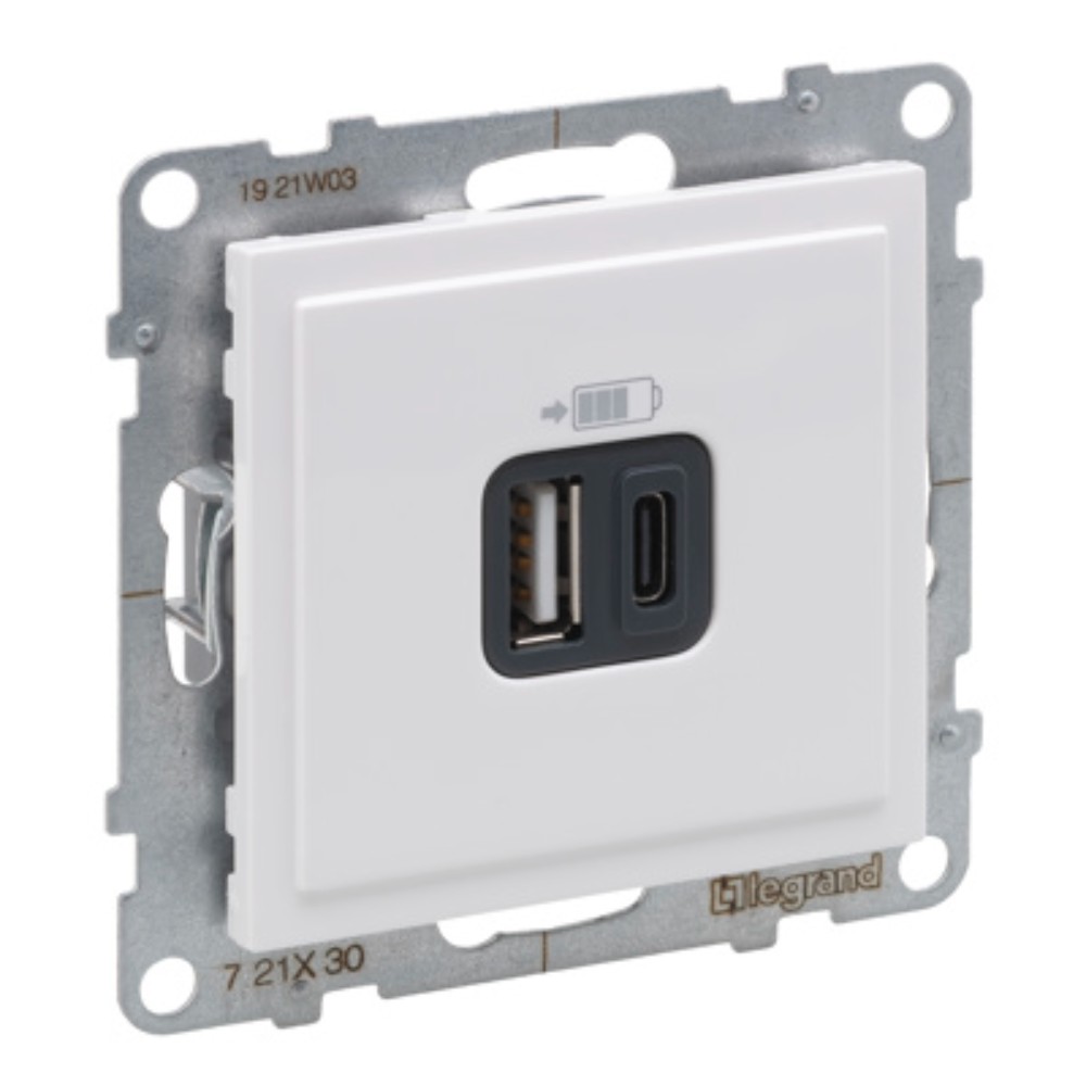 Priză încărcător USB dublu Legrand Suno, TIP A+C, 5 V, alb Priză încărcător USB dublu Legrand Suno, TIP A+C, 5 V, alb