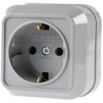 Priză Schuko Makel 45008, montaj aparent IP44, gri