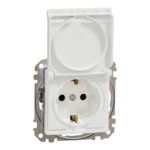 Priză simplă cu capac Schneider Sedna SDD111023, 2P+E, 16 A, IP 20, montaj îngropat, alb, 73 x 73 x 50 mm